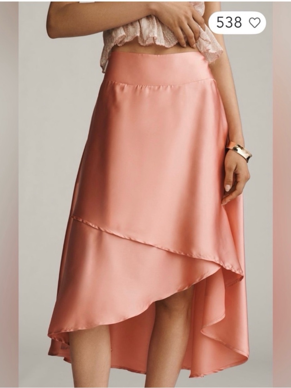 Anthropologie Asymmetrical Satin High-Low Skirt in Rose